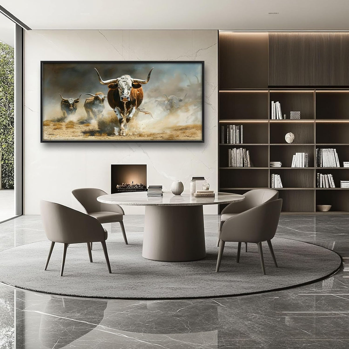 Highland Cow Large Wall Art Western Running Longhorn Pictures Rustic Wild Animal Wall Decor Canvas