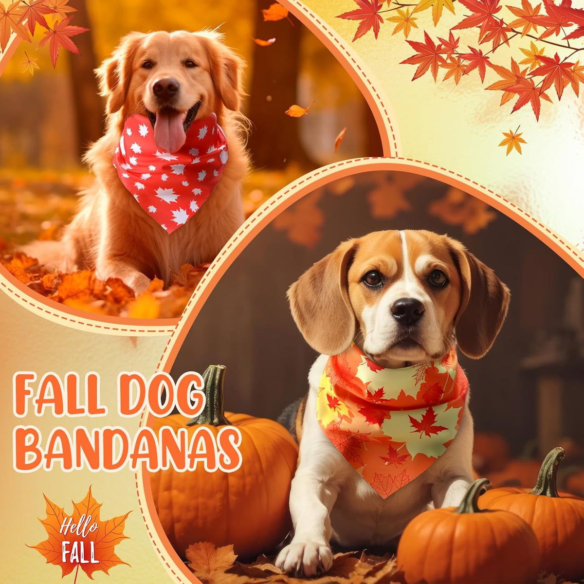 100 Pieces Fall Dog Bandanas Bulk Maple Leaves Bandanas for Dogs Autumn Soft Doggie Bibs Adjustable