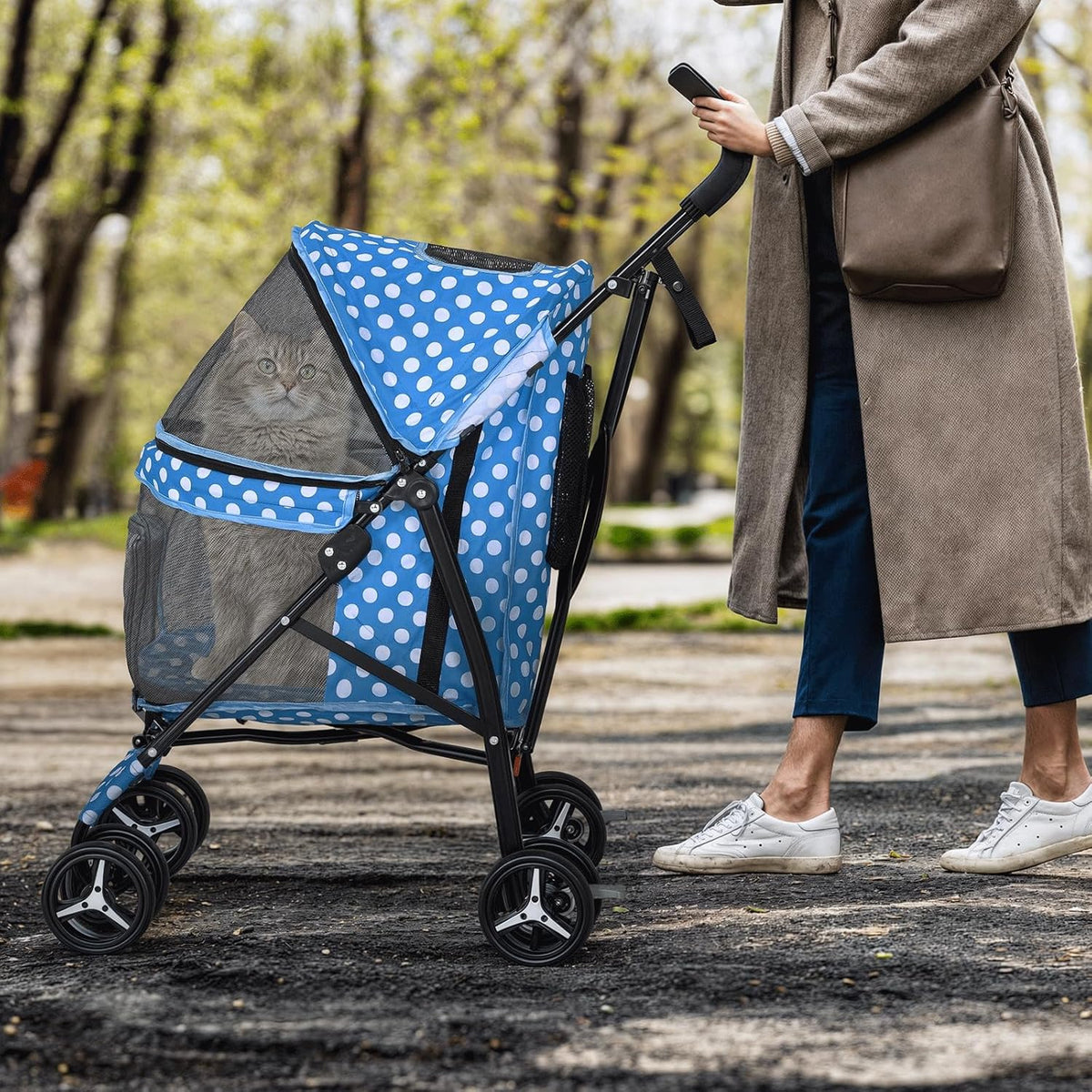 MoNiBloom 4 Wheels Pet Stroller, Easy-Fold Umbrella Shaped Dog Cat Jogger Stroller w/Storage Bag &