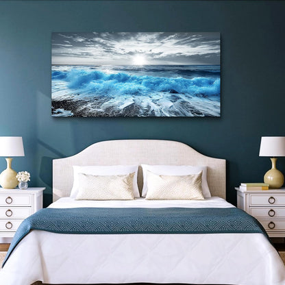 Lapremoly Large Canvas Wall Decor For Office Framed Wall Art For Living Room Blue Beach Painting