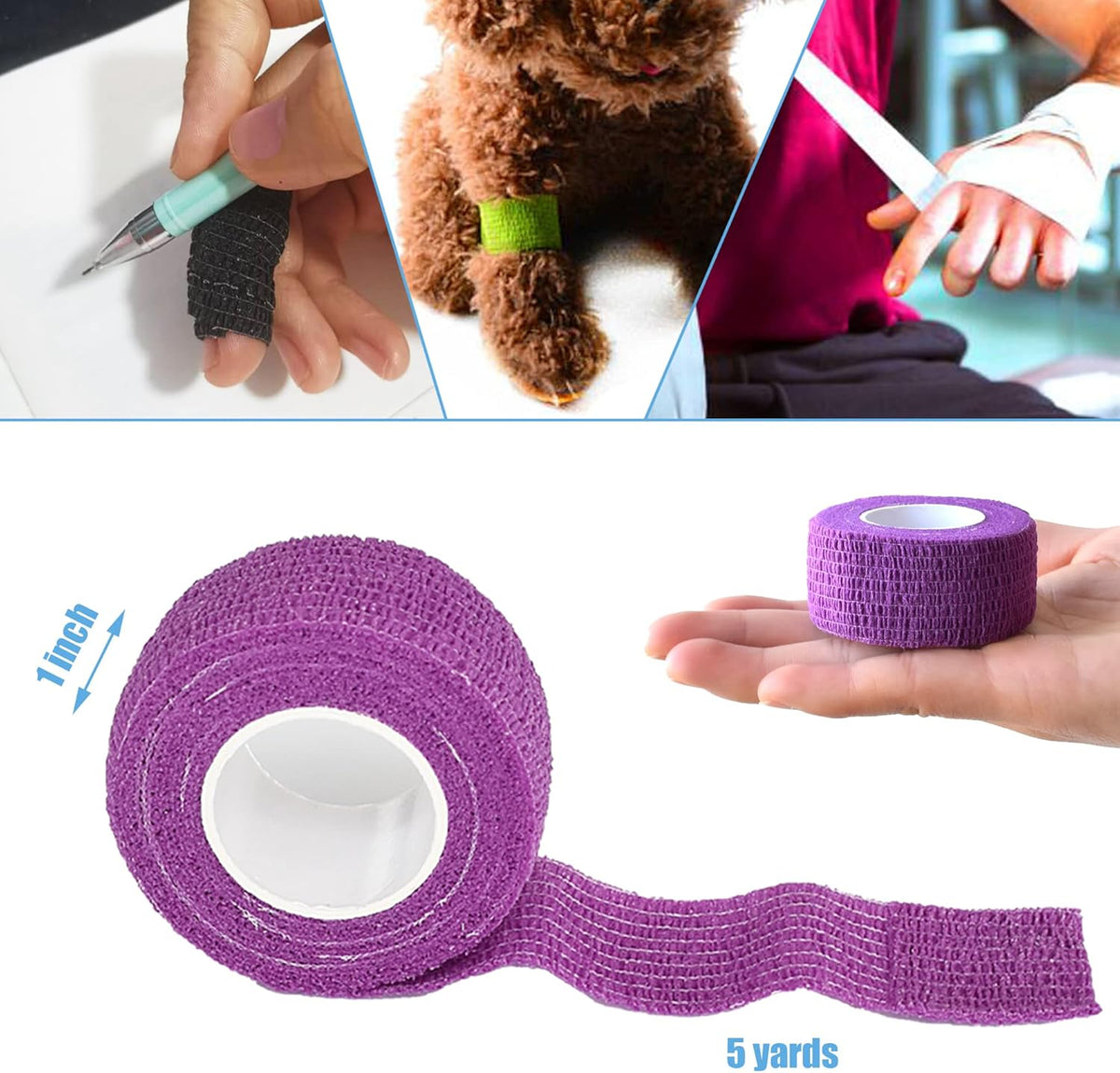 9 Pack 1" x 5 Yards Self Adhesive Bandage Wrap Self Stick Wrap for Ankle, Wrist, Finger, Sports