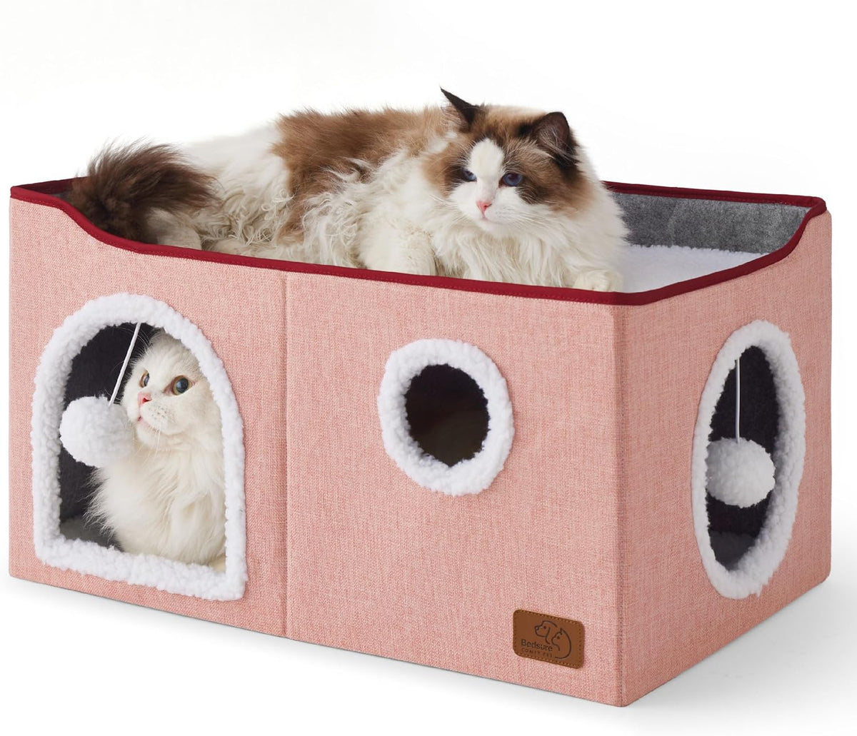 Bedsure Large Cat Beds for Indoor Cats - Extra Wide Cat Cube House for Small Pet with Fluffy Ball