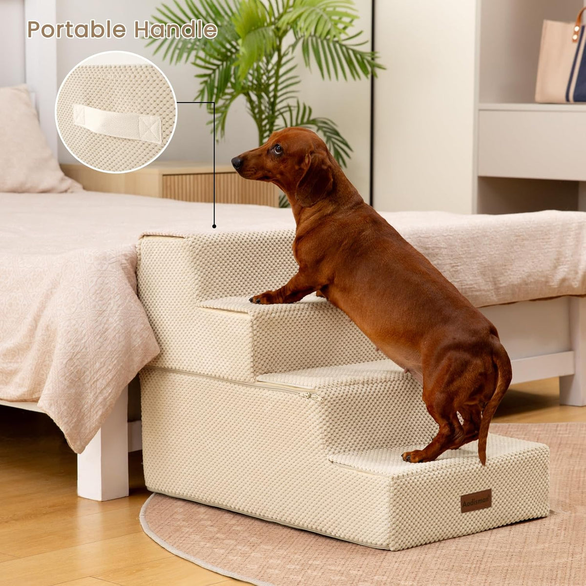 Dog Stairs for Bed 18.5" H, 4-Step Dog Steps for Small Dogs and Cats, Indoor Non-Slip Balanced Pet