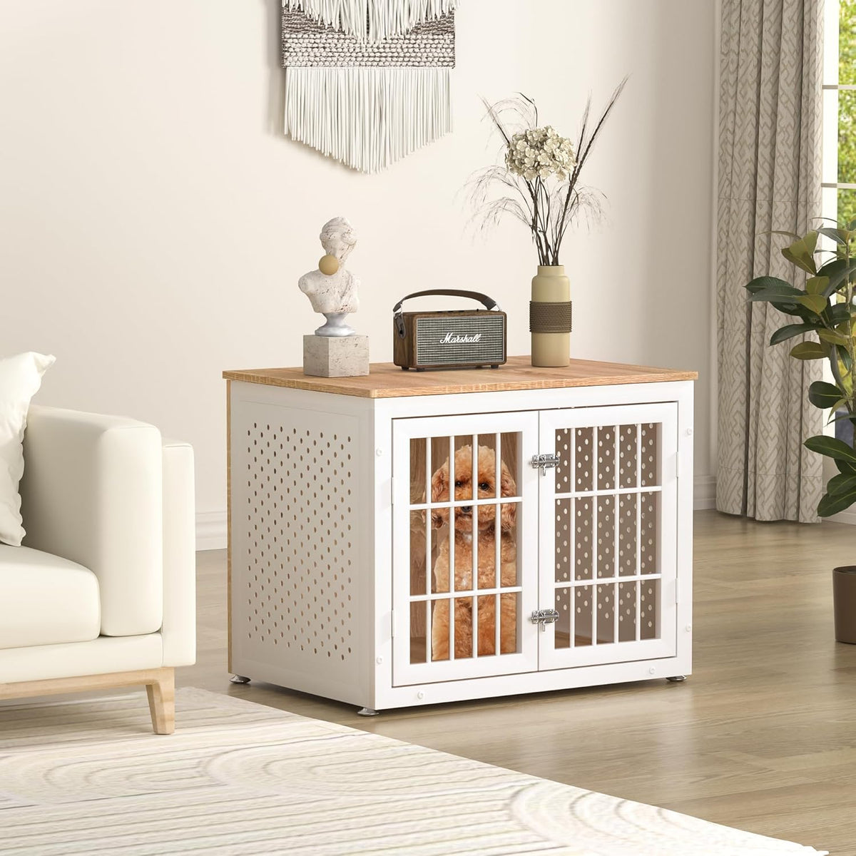 32" Heavy Duty Dog Crate Furniture for Small and Medium Dogs, Metal Kennel for High Anxiety Dogs