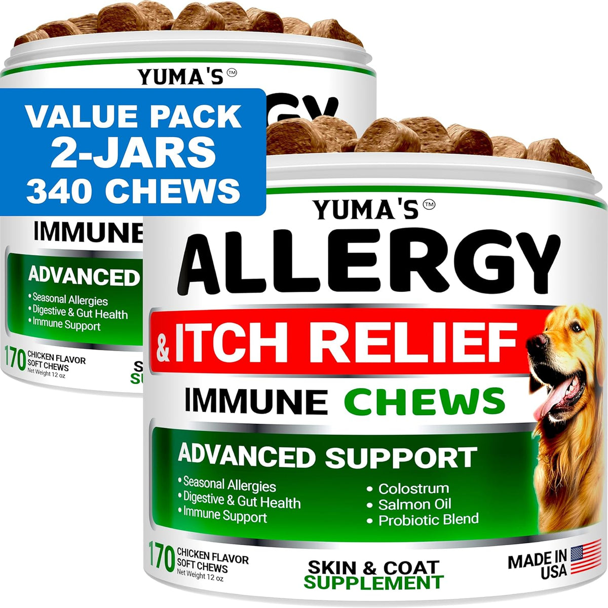 2-Pack Dog Allergy Relief Chews - Dog Itching Skin Relief Treatment Pills - Anti-Itch Chewables