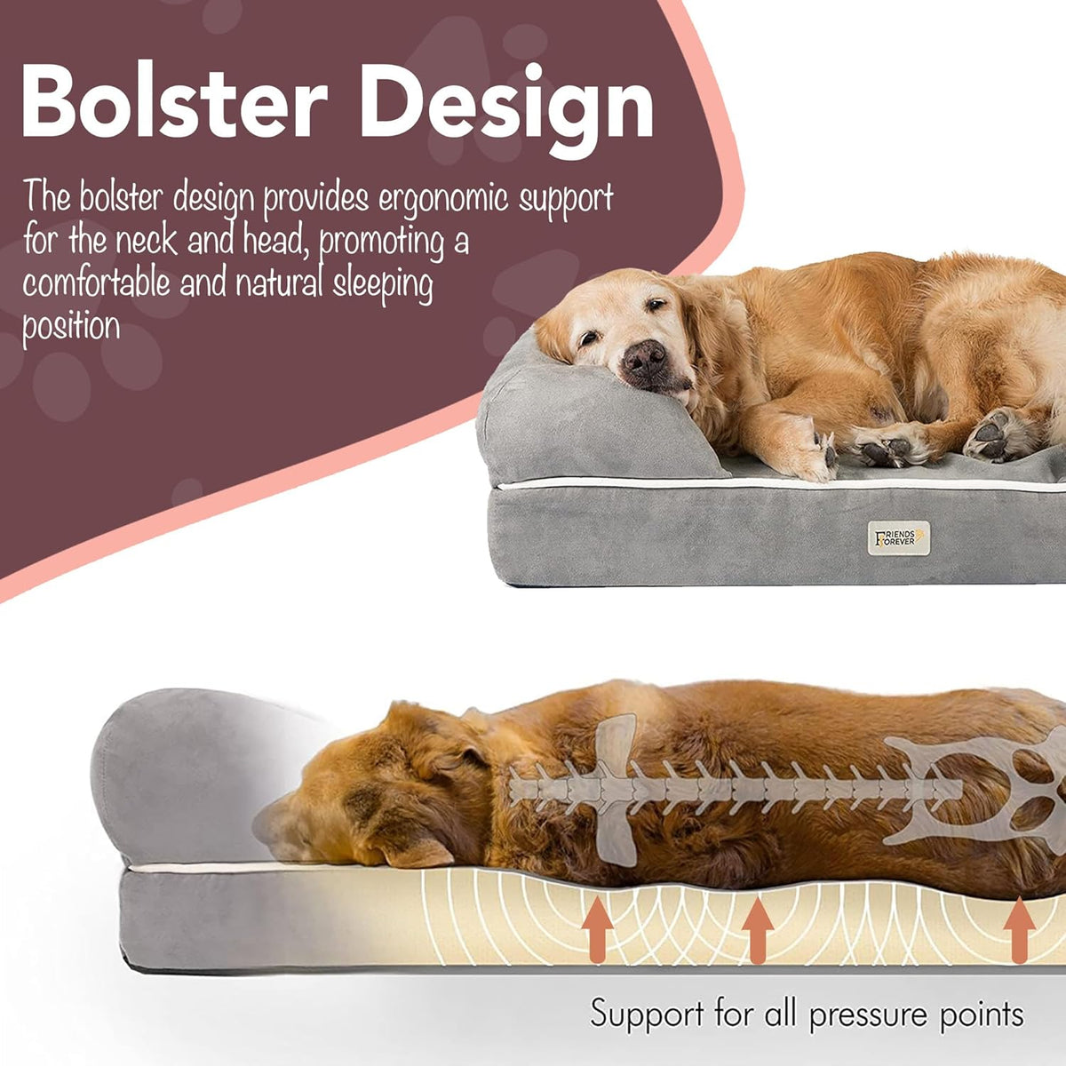 Chester Small Dog Bed - Orthopedic Memory Foam Mattress, Calming Couch, Wall Rim Pillow, Water