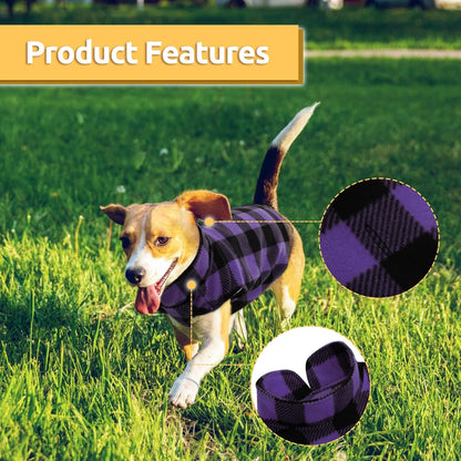 ASENKU Plaid Dog Fleece Vest - Soft Comfortable Pet Pajamas, Warm Winter Dog Shirt, Cold Weather