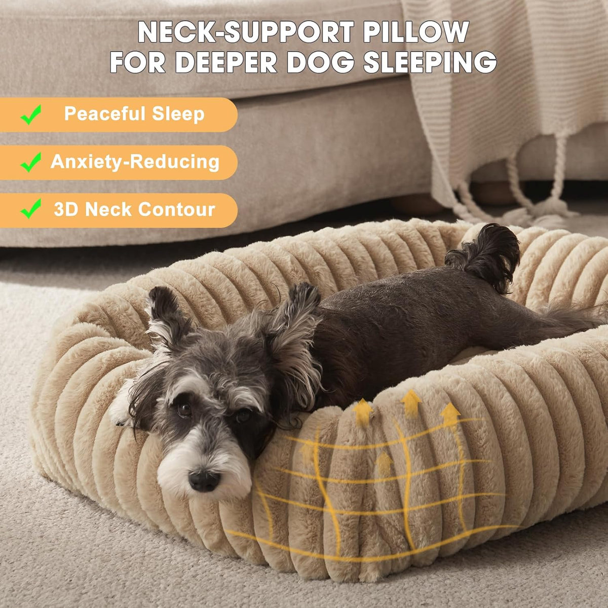 Dog Beds Medium Sized Dog, Washable Orthopedic Pet Bed with Removable Cover, Rectangle Soft Calming