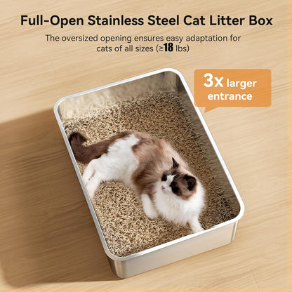 2 Pack Cat Pan Giant 28" Extra Large Stainless Steel Cat Litter Pan Metal Cat Litterbox for Big