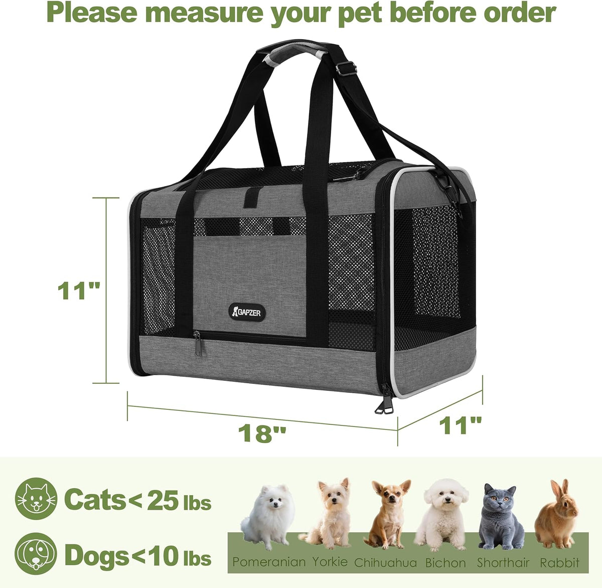 Cat Carrier 18x11x11 Top Load Soft Pet Travel Bag Over 15 lbs, Collapsible Small Dog Puppy Crate 10