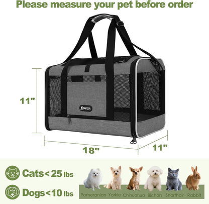Cat Carrier 18x11x11 Top Load Soft Pet Travel Bag Over 15 lbs, Collapsible Small Dog Puppy Crate 10