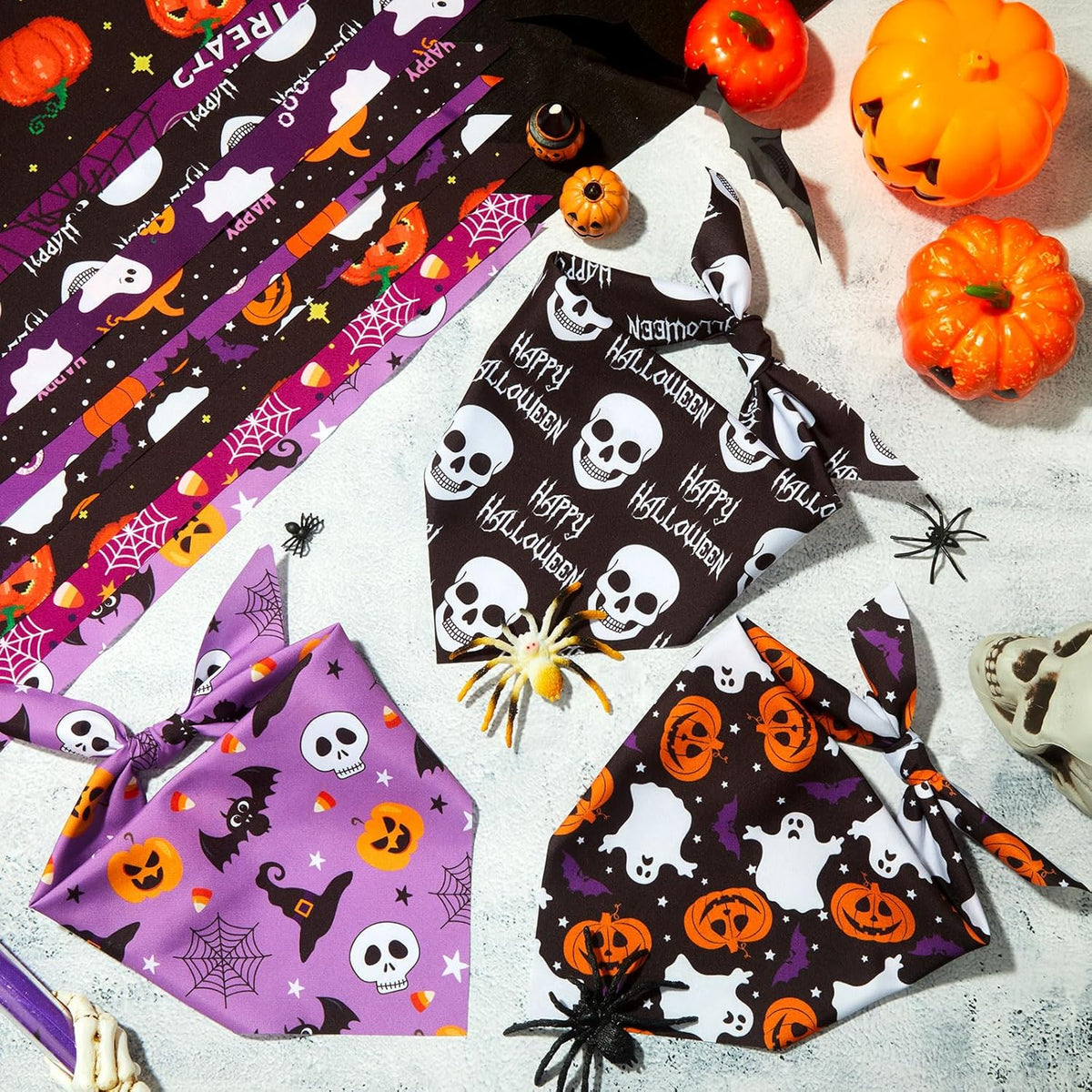 Weewooday 50 Pcs Halloween Dog Bandanas Bulk Pumpkin Ghost Bandanas for Dogs Soft Triangle Bibs