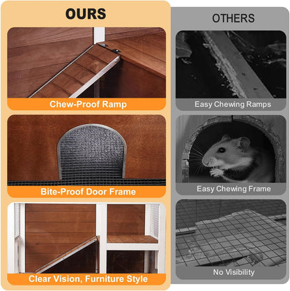 2-Story Guinea Pig Cage with Stand, Indoor Wooden Hamster Cage with Ramp, Pull-Out Tray, Hideout &