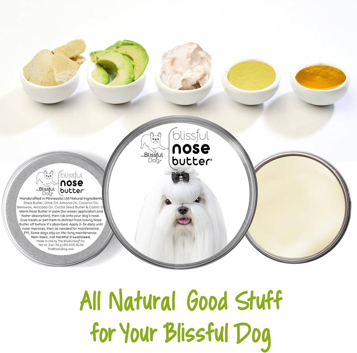 The Blissful Dog Maltese Nose Butter for Dry, Cracked Skin, Lick-Safe Dog Nose Balm with
