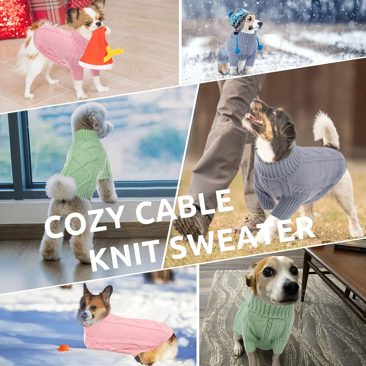 Queenmore Small Dog Pullover Sweater, Cold Weather Cable Knitwear, Classic Turtleneck Thick Warm