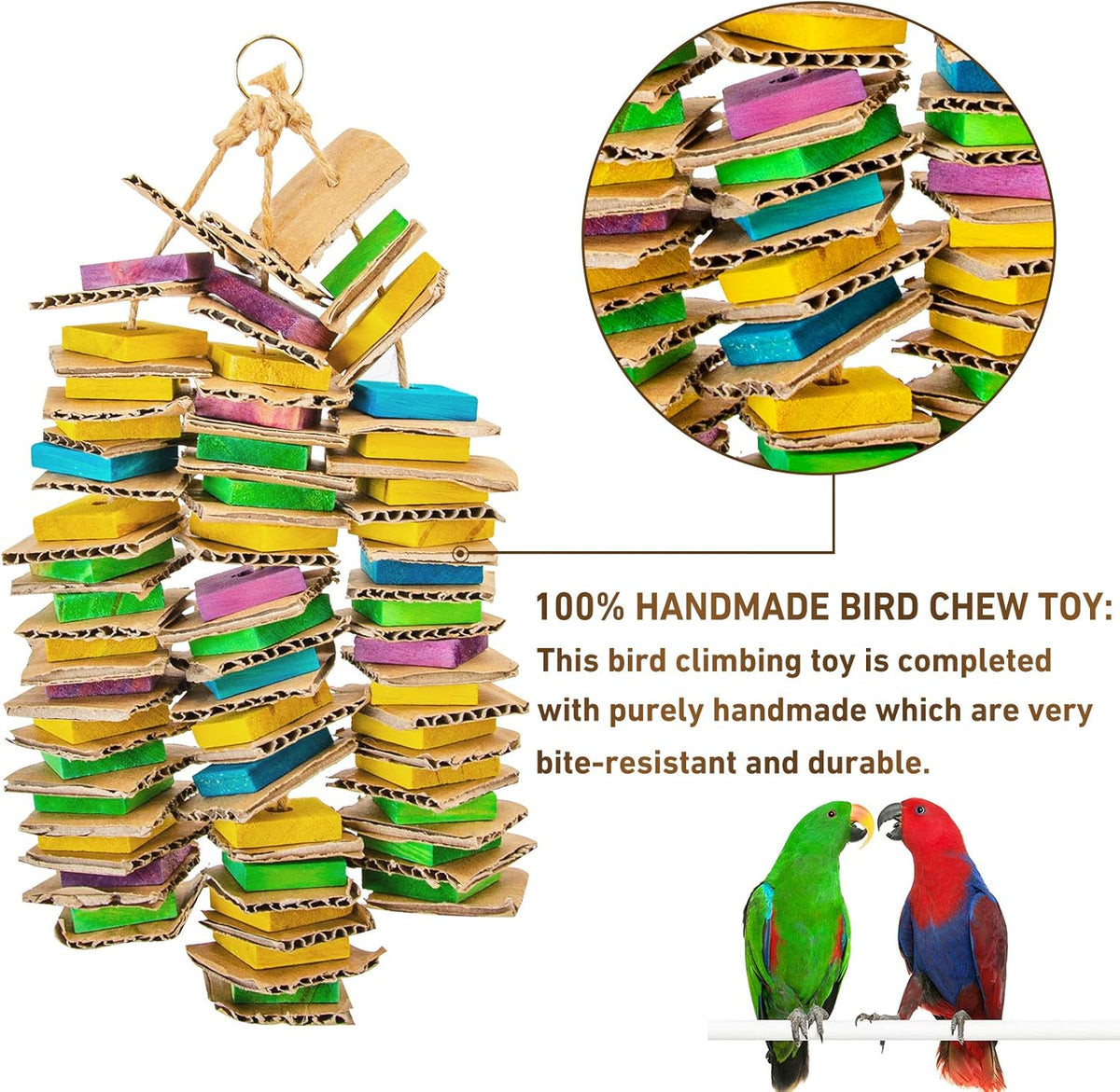 MYFAMIREA Parrot Toys for Medium Birds, Parrot Chewing Cardboard Toys Natural Wooden Macaws Cage