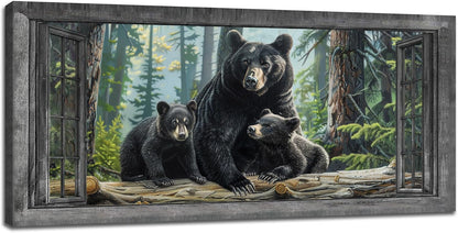 Large Wall Art Black Bear Canvas Cabin Living Room Pictures Prints Forest Oversize Wall Decor