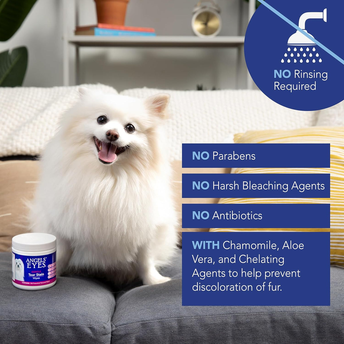 ANGELS' EYES Gentle Tear Stain & Pet Eye Wipes for All Dogs & Cats Textured Grooming Wipes Remove