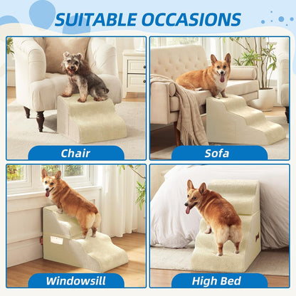 Dog Stairs 3-Step for Small Dogs and Cats to Get on Bed and Furniture/Windows, Pets Can Climb, Sit