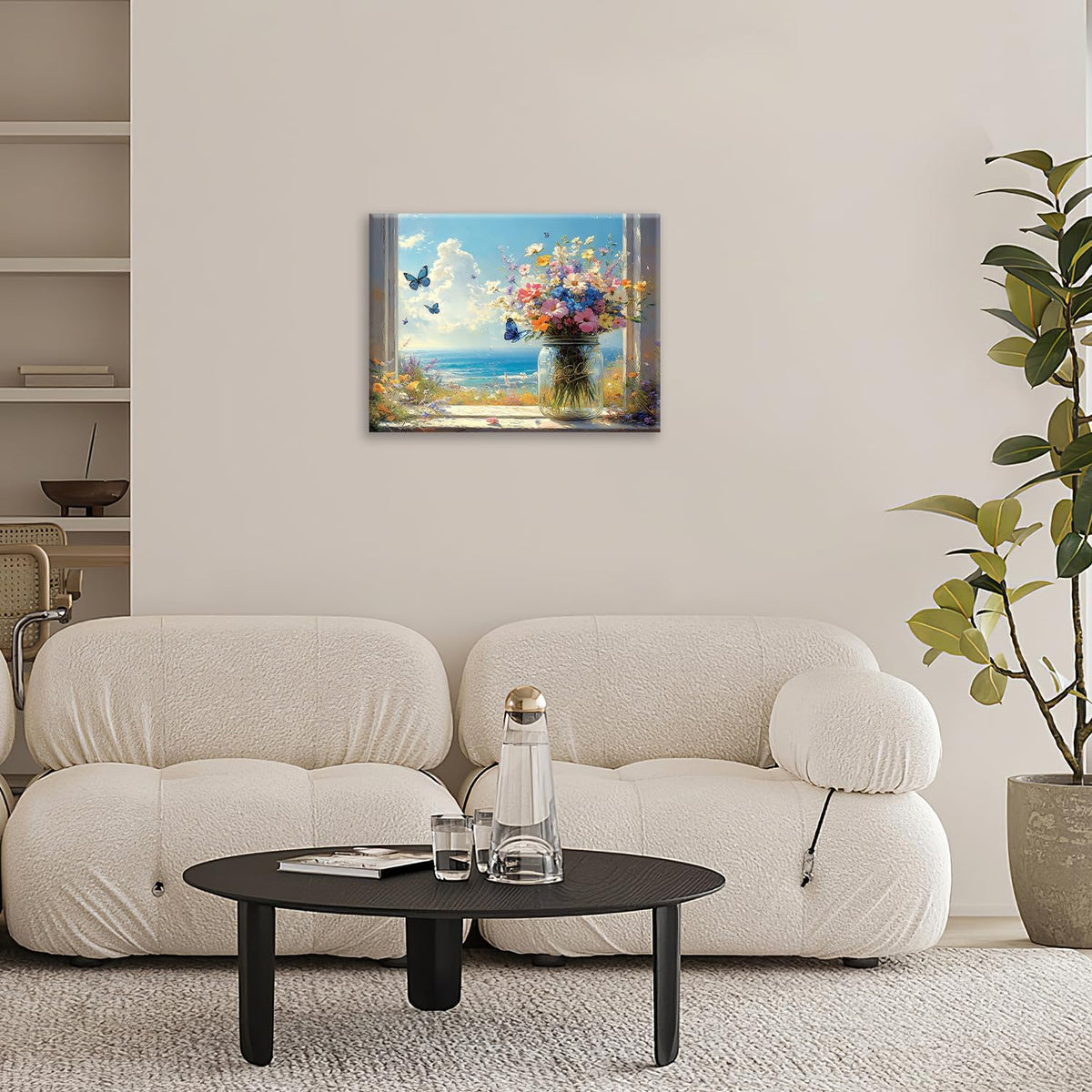 Beach Floral Bathroom Pictures Wall Art, Colorful Flower Bathroom Wall Decor, Coastal Ocean Framed