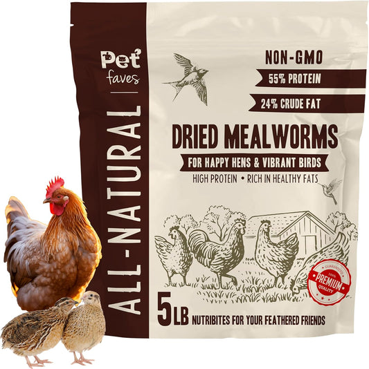 Dried Mealworms for Chickens, Birds, Hamster, Reptile and Turtle - Premium Non-GMO Treats with 55%