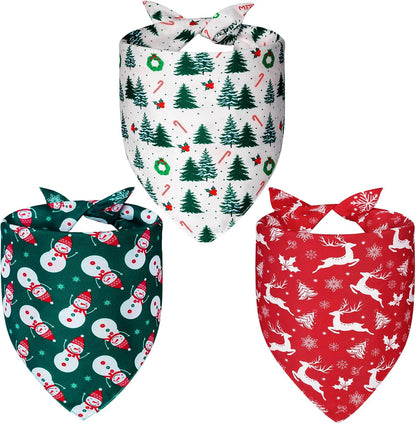 Christmas Dog Bandanas Small 3PCS, 6 Pattern Holiday Scarf for Boy and Girl, Triangle Reversible