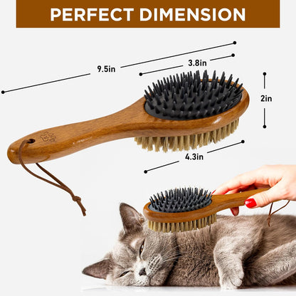 TAKAVU Short Hair Dog & Cat Deshedding Brush - Double Sided Grooming Tool with Silicone Massage &