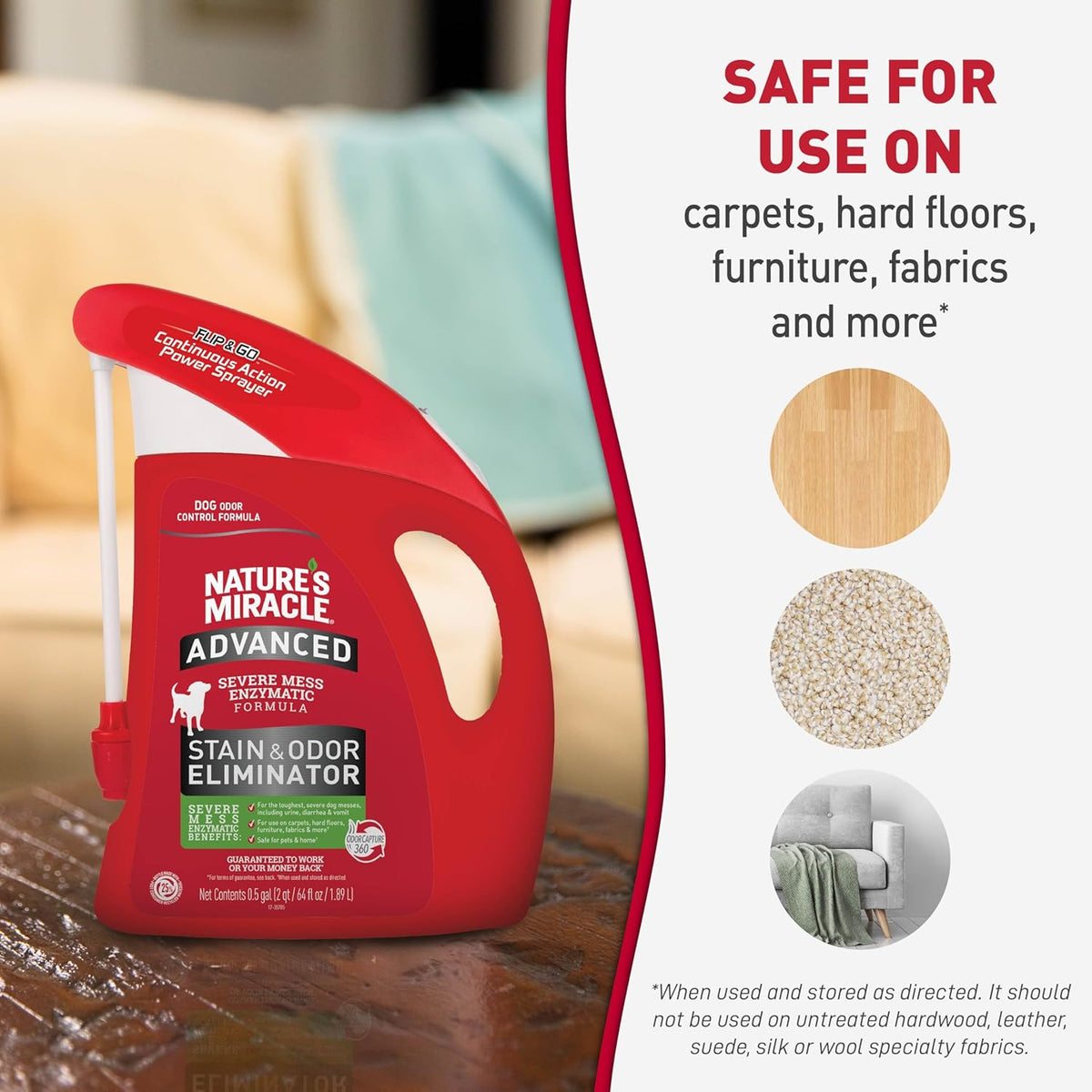 Nature’s Miracle Advanced Stain & Odor Eliminator For Dogs With Flip & Go Sprayer, 64 Ounces