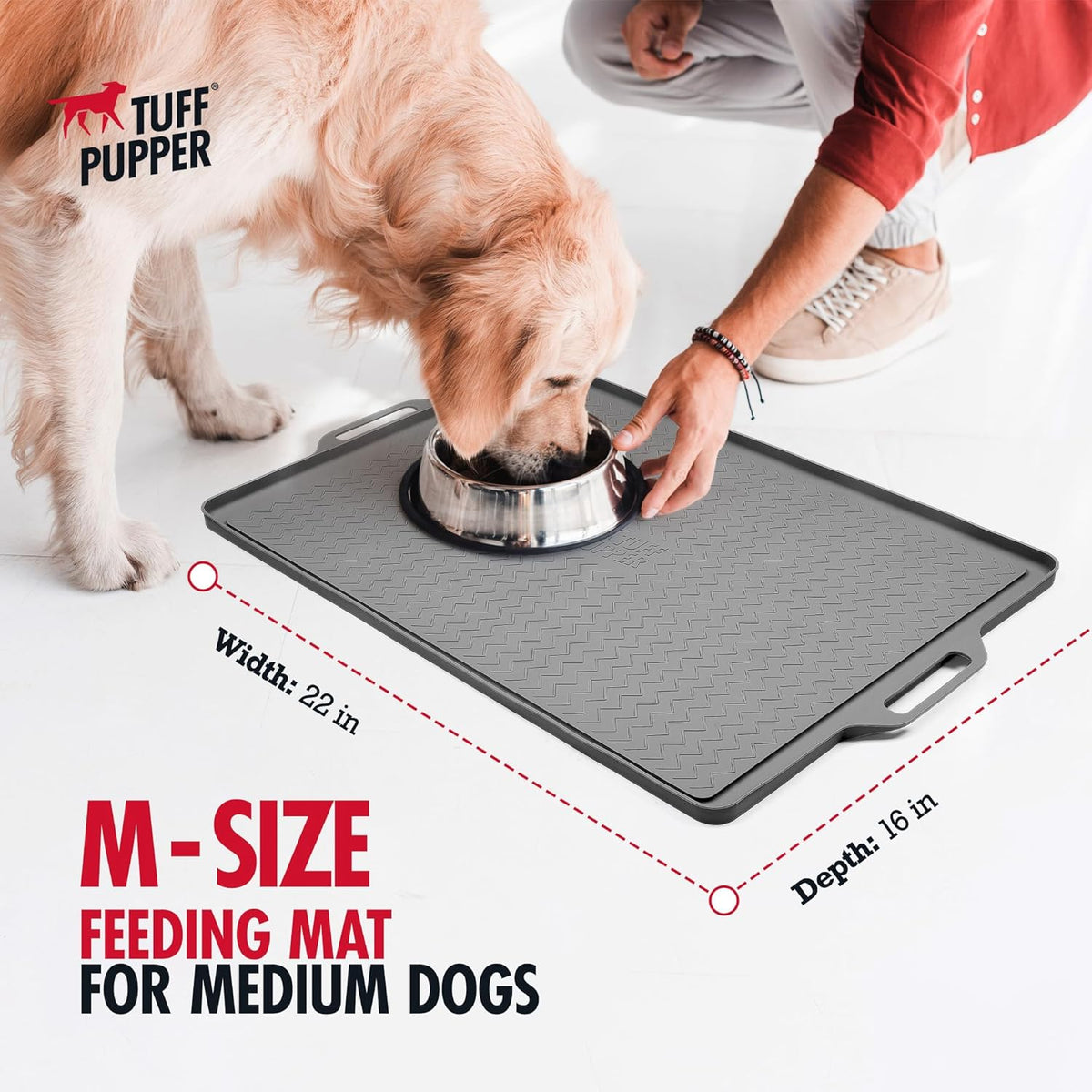 Tuff Pupper 22x16 Medium Dog Feeding Mat for Food and Water | Dog Food Mats for Floors | Waterproof