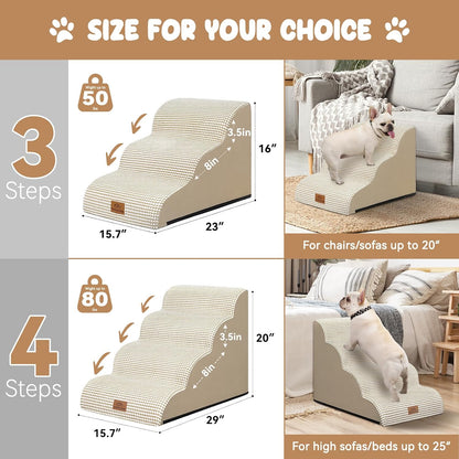Dog Ramp and Stair for Bed 16" H-20 H,3-Step Cat Stair for Sofa and Chair,4-Step Dog Ramp for High