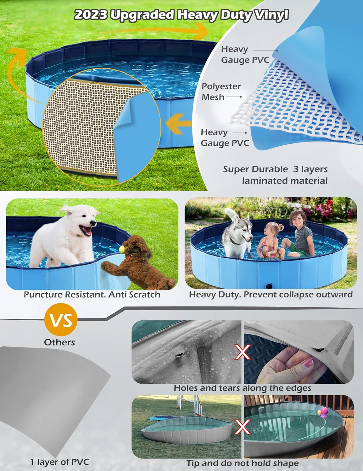 Jasonwell Foldable Dog Pool Collapsible Hard Plastic Dog Swimming Pool Portable Kiddie Pool Pet