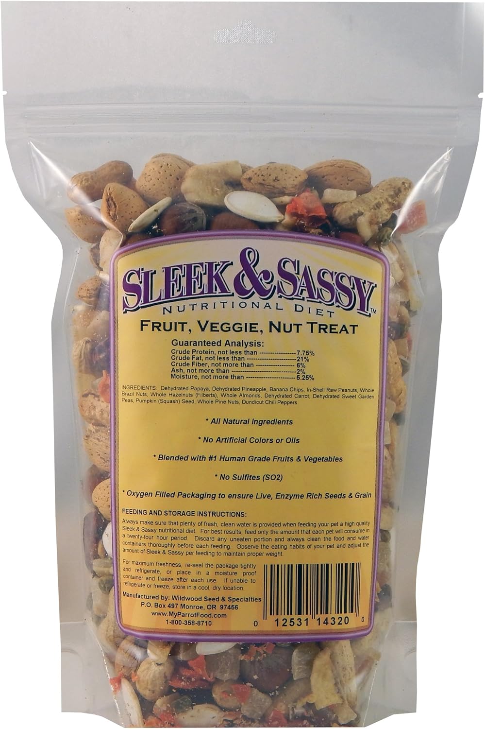 SLEEK & SASSY Fruit, Veggie, Nut Parrot Treat Perfect for Large Conures, Amazons, African Greys