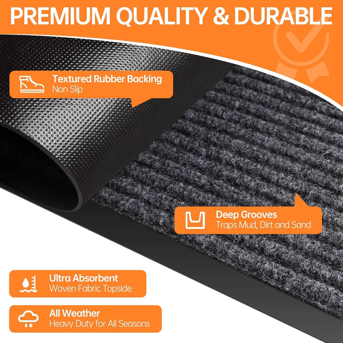 Indoor Outdoor Door Mat, 5’ x 3' Doormat for Entryway, Rubber Backing Non Slip Front Door Mat