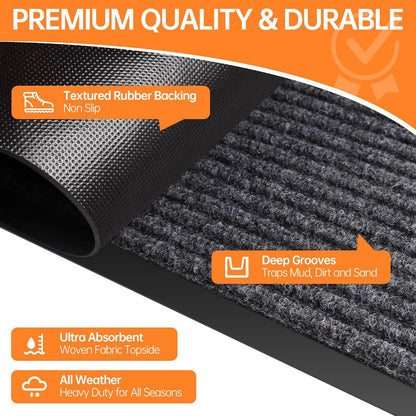 Indoor Outdoor Door Mat, 5’ x 3' Doormat for Entryway, Rubber Backing Non Slip Front Door Mat