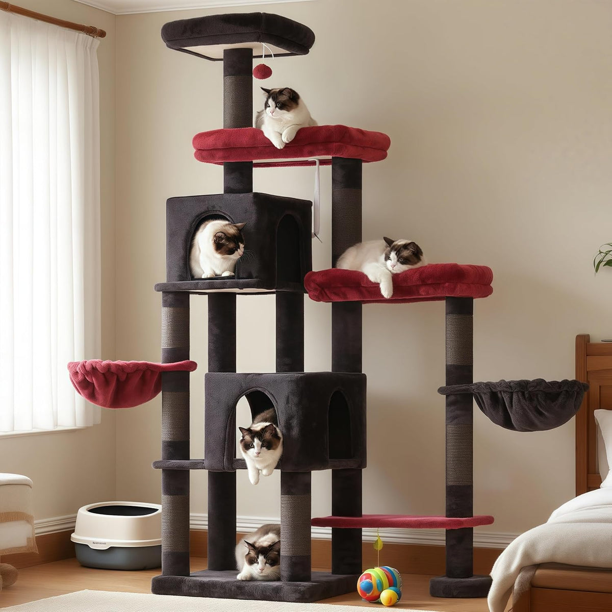 Hey-brother Cat Tree Tower, Scratching Posts with a Extended Part, Wide Platforms, Cozy Condos