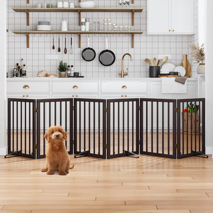 Dog Gates for The House Doorways Extra Wide 110 Inches Wood Freestanding Pet Gates for Dogs Indoor