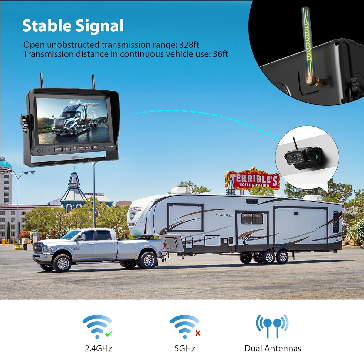 Magnetic Wireless RV Backup Camera System: 7" HD 1080P DVR Monitor with Rear Camera, DVR Monitor &