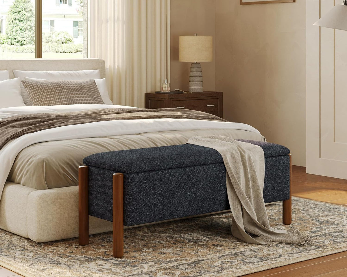 Storage Ottoman Bench, End of Bed Bench for Bedroom, 47" Boucle Upholstered Entryway Shoe Seat