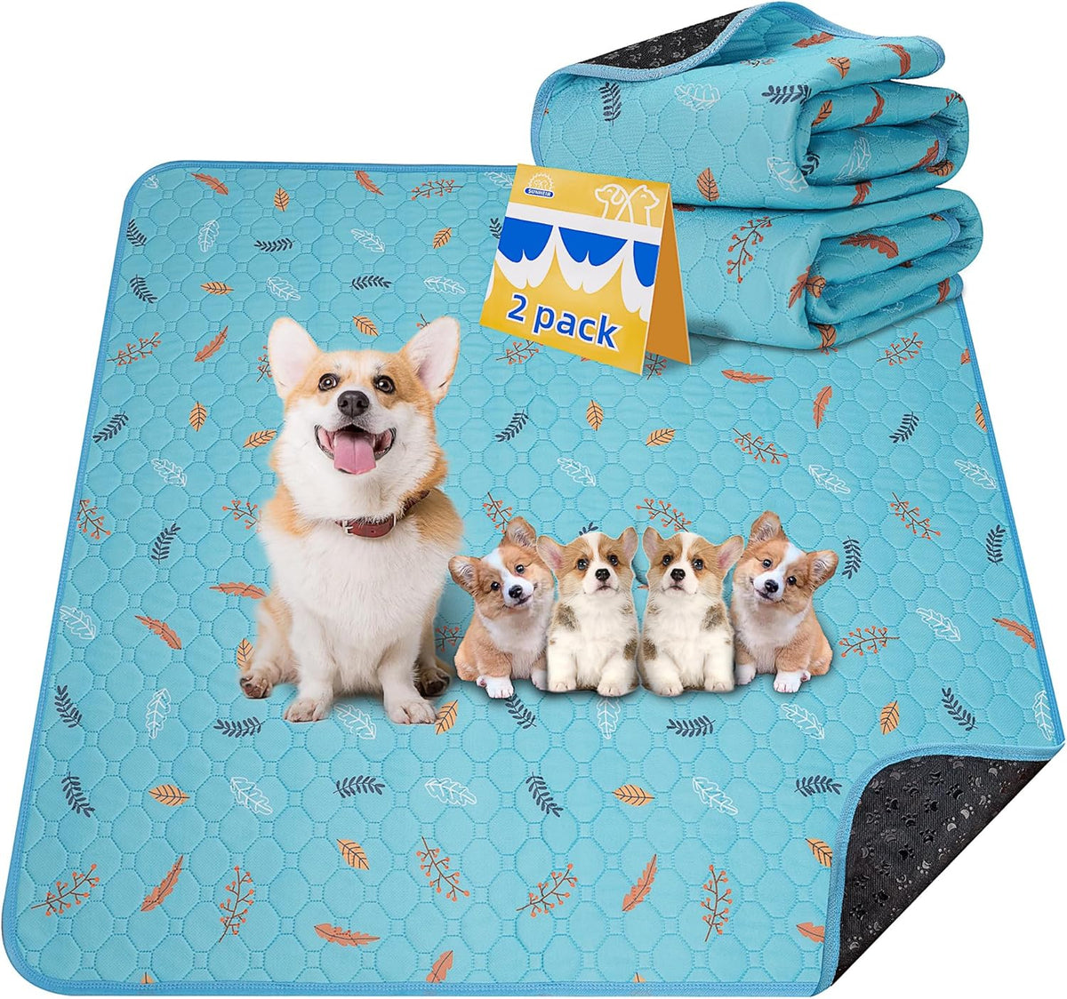 Sunheir Washable Pee Pads for Dogs 2-Pack Reusable Puppy Pads Pet Training Pads, Waterproof Dog Pee