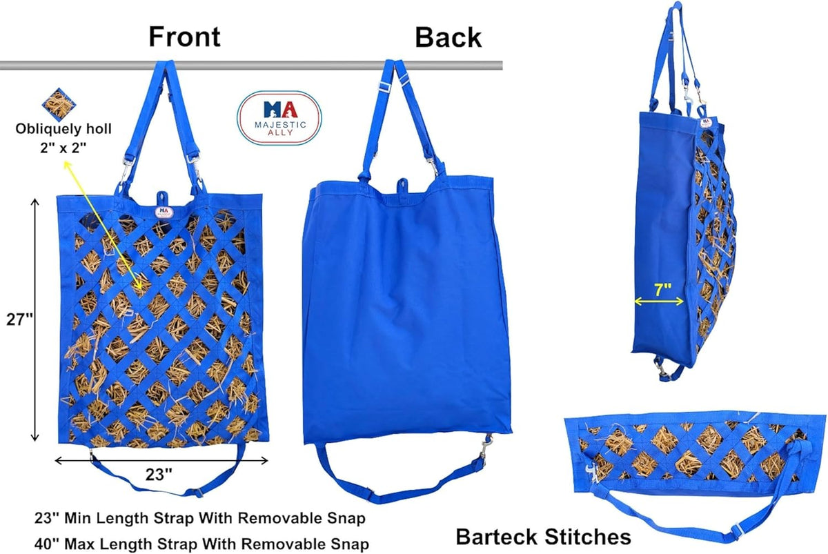 Majestic Ally Premium Nylon Hay Bag for Horses and Livestock, Simulates Grazing, Slow Feeding
