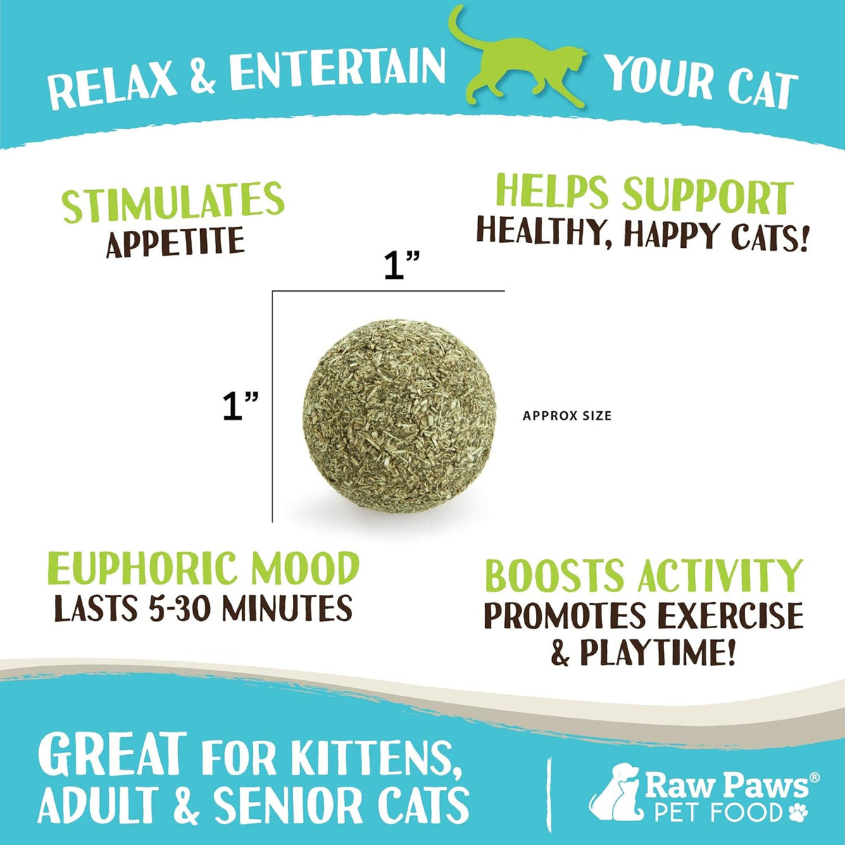 Raw Paws Catnip Balls for Cats, (6-Count) - Interactive Cat Toy for Indoor Cats - Cat Nip Licking