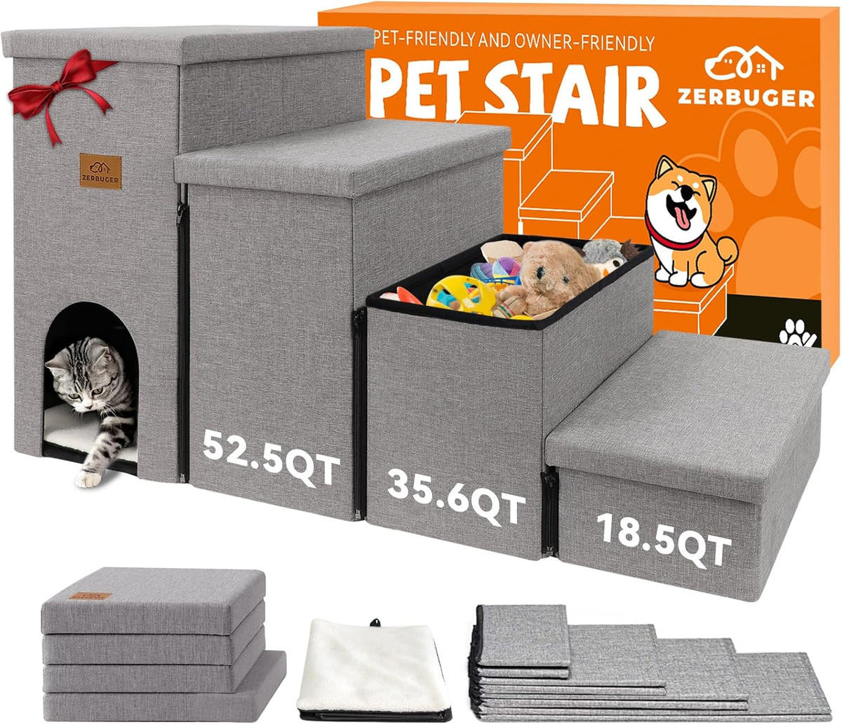 Dog Stairs 23" H, 4-Step Wider Dog Steps for High Beds Window, Folding Storage Pet Stairs Gift for