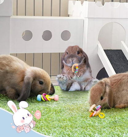 MEWTOGO 3 Pcs Wooden Bunny Toys - Safe Rabbit Toys, Bite-Resistant Guinea Pigs Toys for Chinchillas