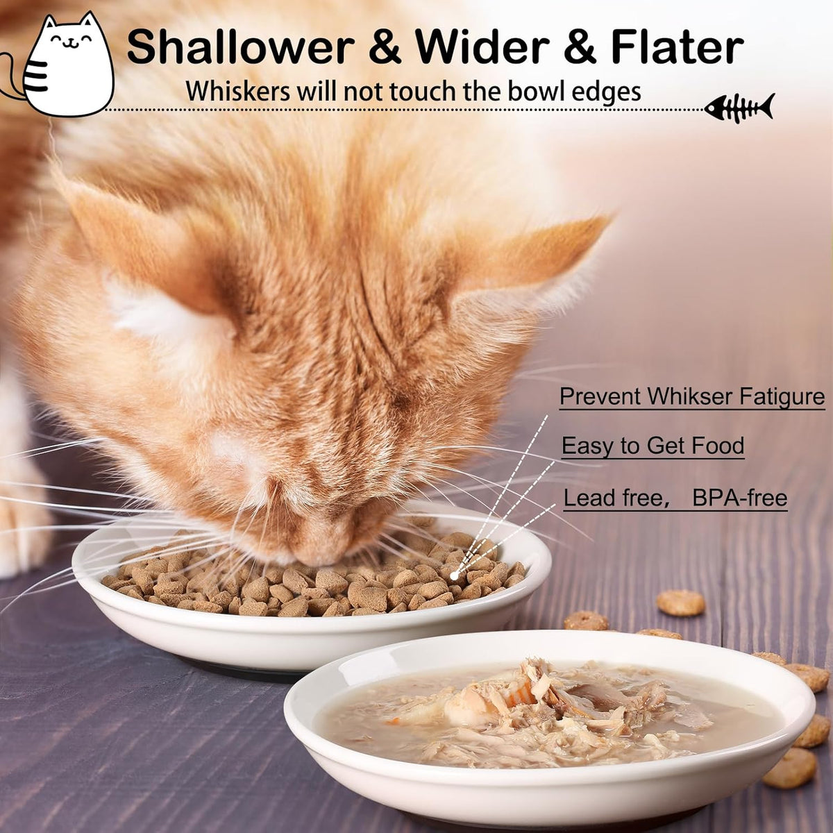 Cat Food Bowl,Healthy Ceramic Cat Bowls for Indoor Cats,Anti Whisker Fatigue Cats Dishes