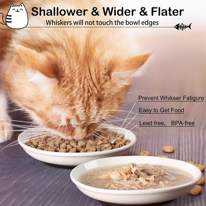 Cat Food Bowl,Healthy Ceramic Cat Bowls for Indoor Cats,Anti Whisker Fatigue Cats Dishes