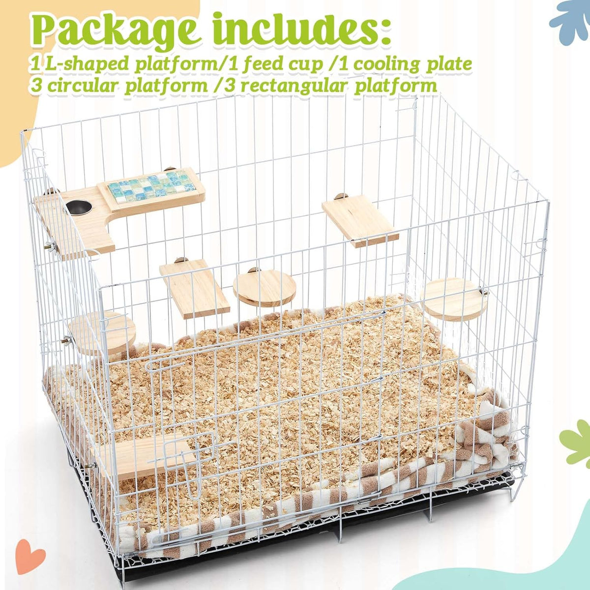 Set of 9 Wooden Hamster Cage Platform Chinchilla Ledges and L Shaped Round Hole Rat Cage