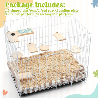 Set of 9 Wooden Hamster Cage Platform Chinchilla Ledges and L Shaped Round Hole Rat Cage