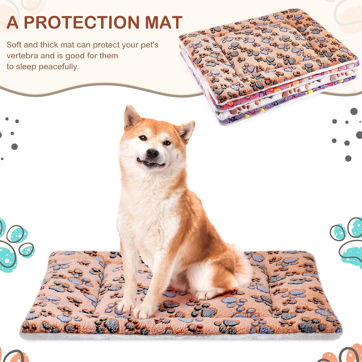 4 Pack Ultra Soft Dog Cat Bed Mat with Cute Prints Reversible Fleece Dog Crate Kennel Pad Cozy