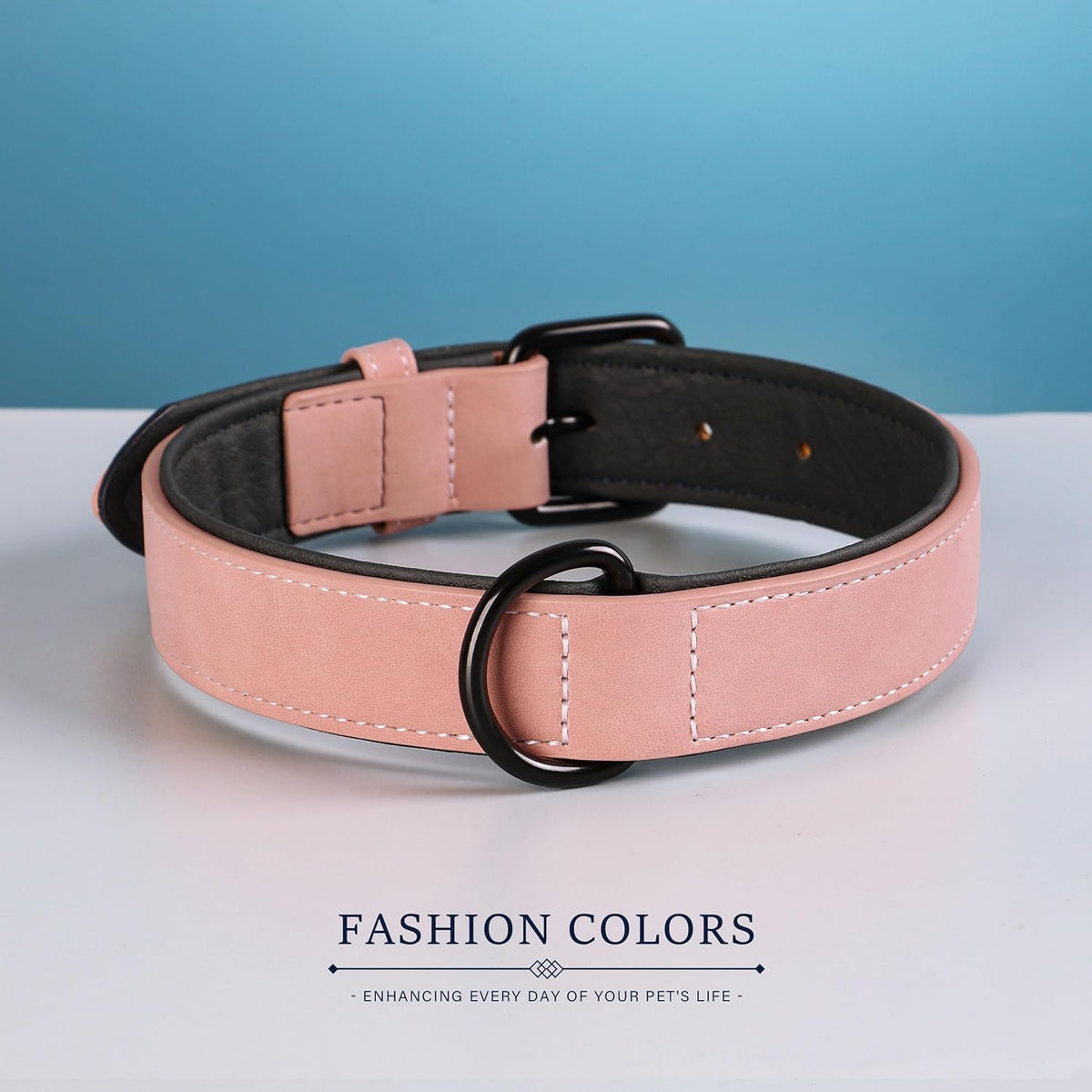 Didog Soft Padded PU Leather Dog Collar, Breathable and Adjustable Pink Dog Collars for Medium