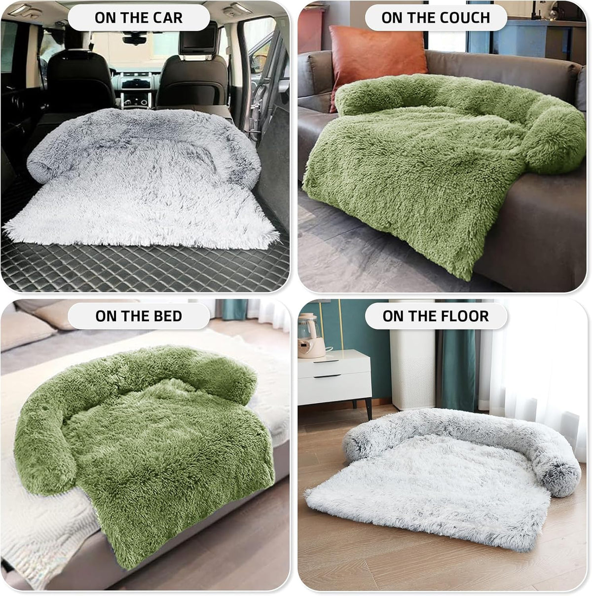GGIB Calming Dog Bed Fluffy Plush Dog Mat for Furniture Protector with Removable Washable Cover for